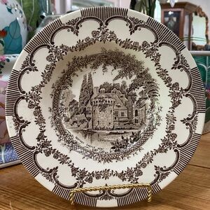 9” Brown Transferware Shallow Bowl
